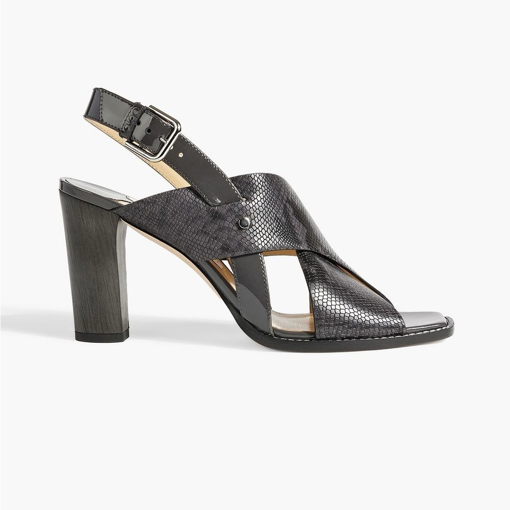 Available - Jimmy Choo Gray Aix 85 Snake Print Slingback Sandals, 38 1/2, 8